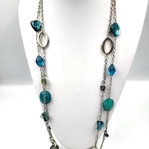 Aqua Blue & Silver Double Chain Necklace